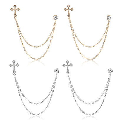 4шт. 2 цвета сплав страз подвесная цепочка брошь, Брошь для воротника рубашки, крестик