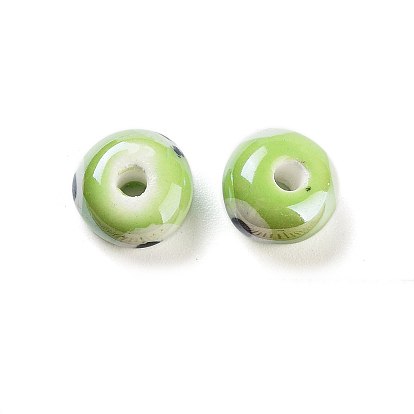 Handmade Porcelain Beads, Hand Painted Ceramic Beads, Famille Rose Style, Rondelle with Eye