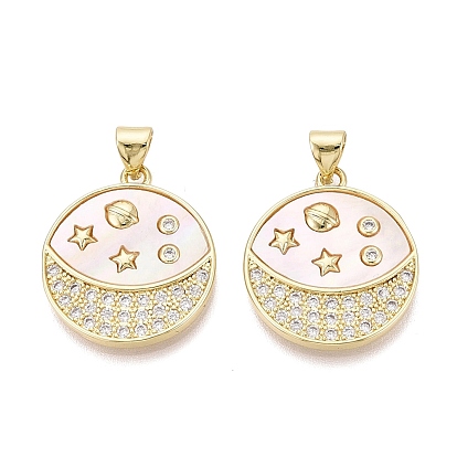 Латунные микропаве прозрачные подвески с фианитом, с оболочкой, плоская круглая форма с подвесками в виде неба