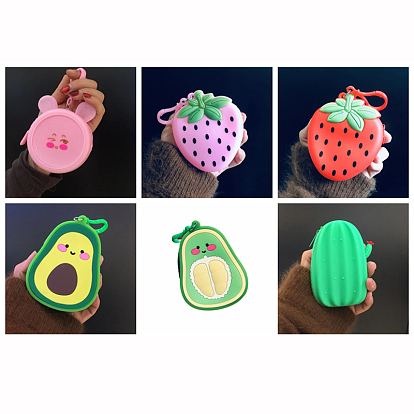 Bear/Strawberry/Cactus/Avocado Silicone Wallets, Change Purse, with Plastic Snap Clasps