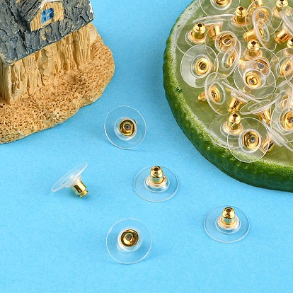Brass Ear Nuts, Clutch Earring Backs with Plastic Pad, for Stablizing Heavy Post Earrings