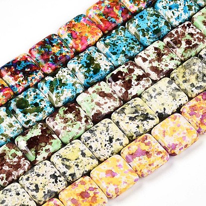 Synthetic Turquoise Beads Strands, Spray Painted, Square