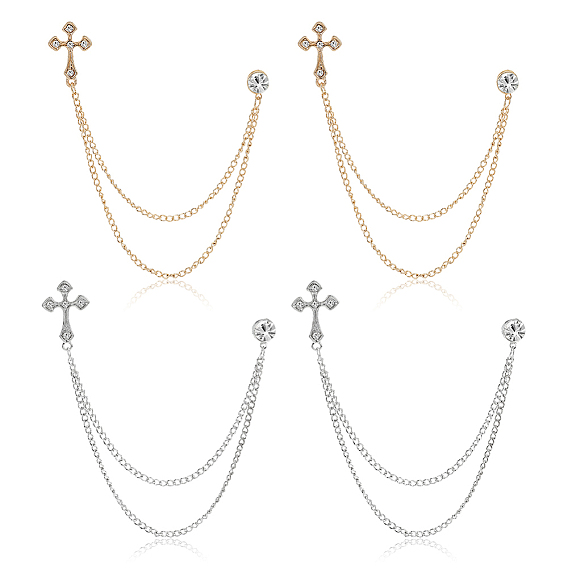 4шт. 2 цвета сплав страз подвесная цепочка брошь, Брошь для воротника рубашки, крестик