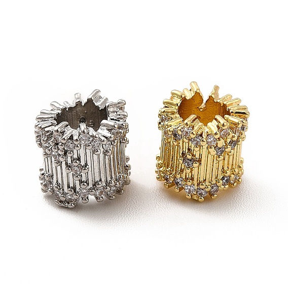 Реечное покрытие латунь микро паве кубический цирконий европейские бусины, бусины с большим отверстием, долговечный, без кадмия и без свинца, колонка