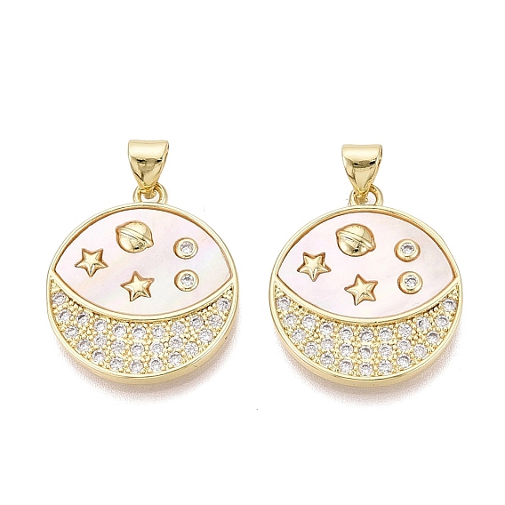 Латунные микропаве прозрачные подвески с фианитом, с оболочкой, плоская круглая форма с подвесками в виде неба