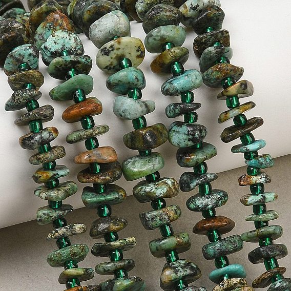 Brins de perles turquoises africaines naturelles (jaspe), nuggets