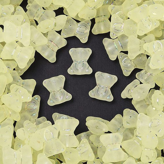 Матовые прозрачные акриловые бусины, медведь, серебристого металла, обвитыми, с покрытием AB цвета