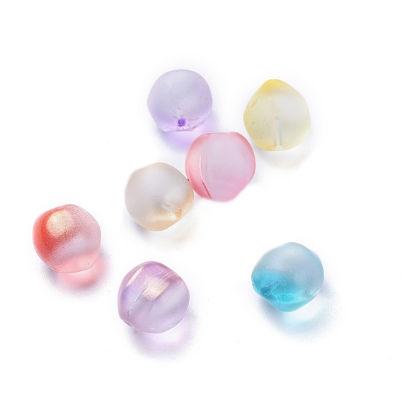Transparent Glass Beads, Frosted, with Glitter Powder, Half Drilled, Peach