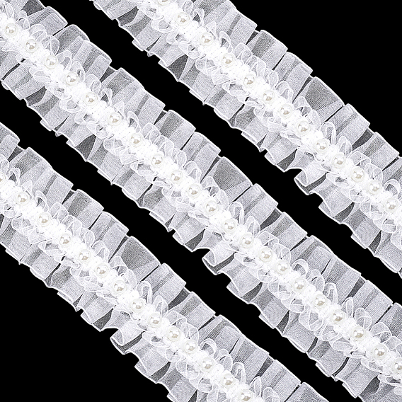 5м лента из шифона с цветочным кружевом и искусственным жемчугом, для аксессуаров для одежды, украшение подарка