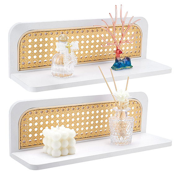 2Pcs Wood Floating Shelves, Boho Style Wall Mounted Storage Racks, Rectangle