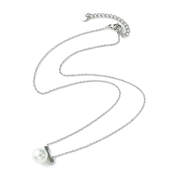 Natural Shell Pearl Beads Pendant Necklace, with 304 Stainless Steel Cable Chains