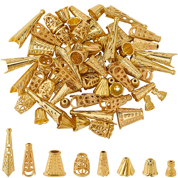 80шт. 8 стили: конус из сплава и колпачки для бусин