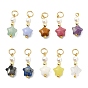 Natural & Synthetic Mixed Gemstone Pendants, Star Charms with Shell Pearl Beads, Golden, Mixed Dyed and Undyed