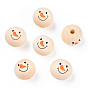Unfinished Natural Wood Beads, Wooden Smile Face Print Round Beads