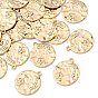SHEGRACE Brass Pendants, Flat Round with Moon & Star Charms, Lead Free & Cadmium Free & Nickel Free