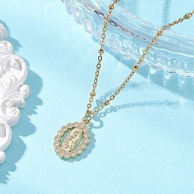 Религиозная латунь с микропаве из прозрачного кубического циркония, кулон Девы Марии 304 цепочка-спутник из нержавеющей стали