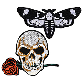 Gorgecraft 2Pcs 2 Style Embroidery Cloth Iron on/Sew on Patches, Costume Accessories, Appliques, Skull