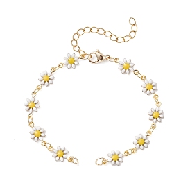 Изготовление браслета-цепочки с латунной эмалью в виде цветка ромашки, с 304 из нержавеющей стали Lobster Claw застежками, золотые