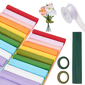 DIY Crepe Paper Flower Kits, include 2 Rolls Paper Floral Adhesive Tape, 1 Roll Nylon Organza Ribbon, 100Pcs Paper Twist Ties, 20Pcs Wrapping Paper