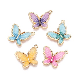 Rack Plating Alloy Enamel Pendants, Cadmium Free & Nickel Free & Lead Free, Light Gold, Butterfly Charm