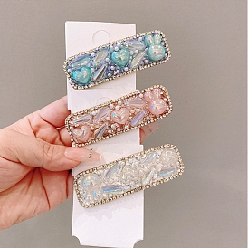 Glass & Imitation Pearl Snap Hair Clips, Rectangle