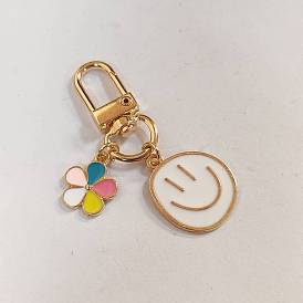 Alloy Enamel Pendant Decorations, with Alloy Swivel Clasps, Smiling Face & Flower