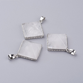 Natural Quartz Crystal Pendants, Rock Crystal Pendants, with Brass Finding, Pyramid
