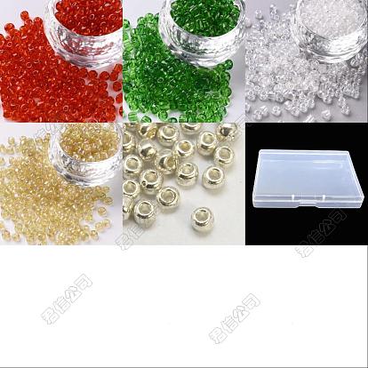 5 couleurs perles de rocaille en verre, ronde, pour noël