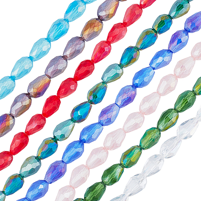 464Pcs 8 Strands 8 Colors Electroplate Glass Faceted Teardrop Beads Strands, AB Color Plated