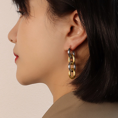 Luxury Embossed Titanium Steel Earrings and Bracelet Set with 18K Gold Plating