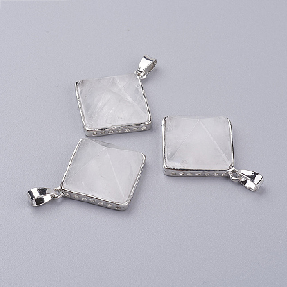 Natural Quartz Crystal Pendants, Rock Crystal Pendants, with Brass Finding, Pyramid