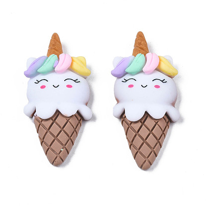 Opaque Resin Decoden Cabochons, Rubberized Style, Imitation Food, Unicorn Ice Cream Cone