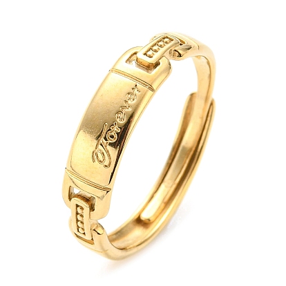 304 anillo ajustable de acero inoxidable para mujer, rectángulo con la palabra para siempre