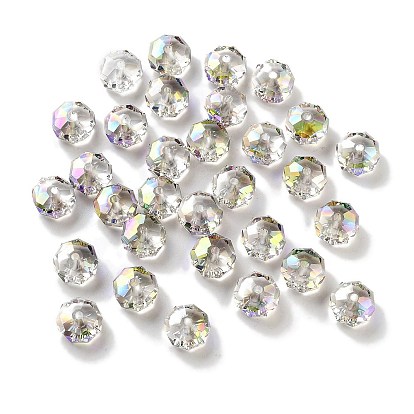 Гальванические стеклянные бусины, с половиным покрытием цвета радуги, граненые, рондель