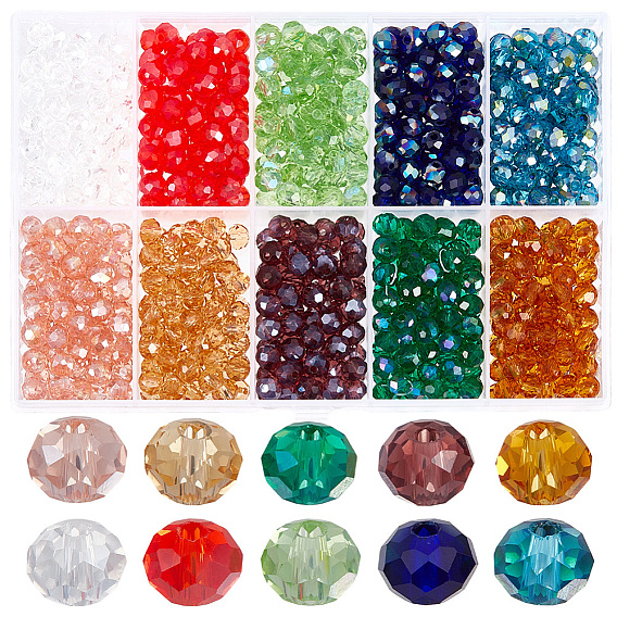 Гальванические стеклянные бусины, гальваническое покрытие, граненые, рондель