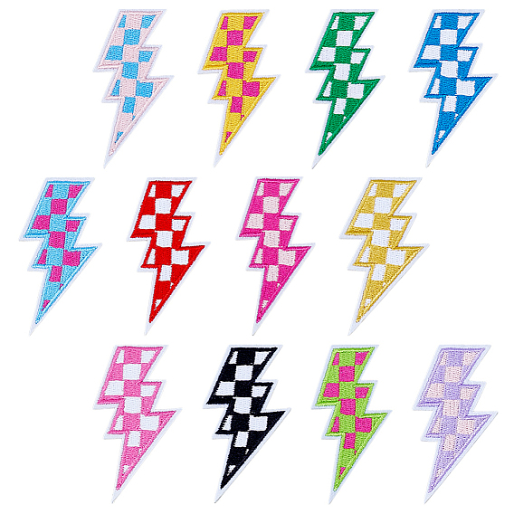 12 шт. 12 цвета шахматная доска молния полиэстер компьютерная вышивка ткань приклеиваемые/пришивные заплатки, аксессуары для костюма, аппликация