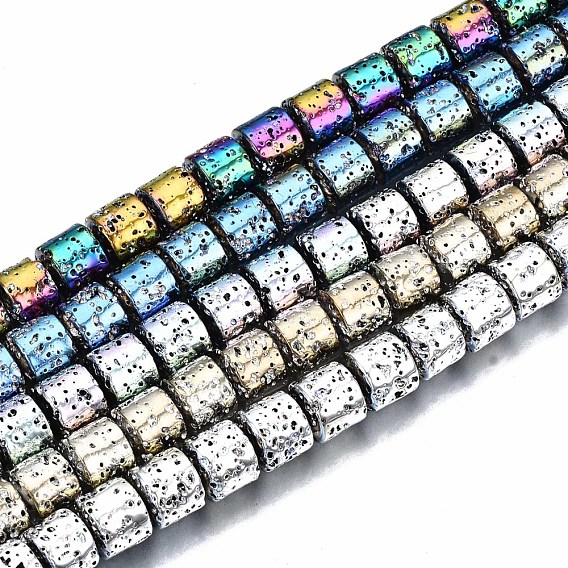 Electroplated Natural Lava Rock Beads Strands, Column, Bumpy