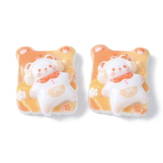 Непрозрачные кабошоны из смолы, квадрат с медведем