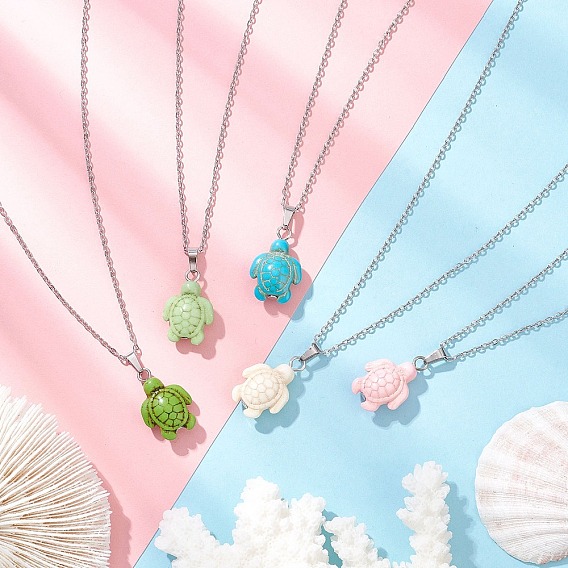 Подвеска в виде морской черепахи из окрашенной синтетической бирюзы 304 Женские ожерелья из нержавеющей стали с цепочкой, цвет нержавеющей стали