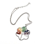 Natural Mixed Stone Chips Beaded Flower with Tree Pendant Necklaces, with Platinum Brass Chains