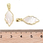 Brass Pave Natural Shell Pendants, Leaf Charms
