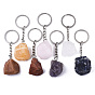 Natural Mixed Stone Keychain, with Platinum Plated Stainless Steel Split Key Rings, Nuggets
