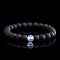Регулируемые эластичные браслеты для мужчин из натурального черного обсидиана и круглых стеклянных бусин.