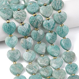 Природных амазонит бисер нитей, сердце, граненые, с бисером