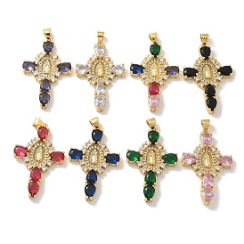 Латунные микро проложить кубического циркония подвески, со стеклом, без кадмия, без никеля и без свинца, крест с девственной мари