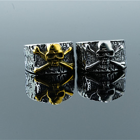 Retro 304 Stainless Steel Rhinestone Skull Finger Rings