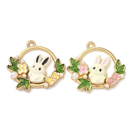 Окрашенного распылением эмали сплава подвески, кролик, с абс пластмассовой имитационной жемчужиной, золотой свет, без кадмия, без никеля и без свинца, стойки покрытие
