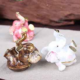 Alloy Enamel Elephant Storage Displays, with Rhinestsone, for Jewelry Display Stands, Home Decoration