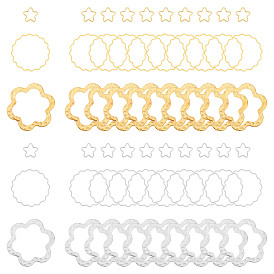 SUPERFINDINGS 72Pcs 3 Style Brass Linking Wavy Rings, Flower & Star