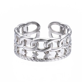 304 anillo de puño abierto con estrella de acero inoxidable, anillo hueco grueso para mujer